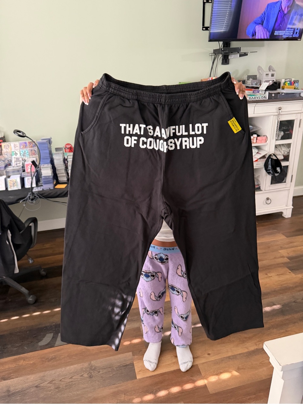 Black Sweatpants with White Front Slogan - Unbranded
